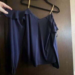 Michael Kors Long Sleeve Cold Shoulder Woman’s Navy Blouse XS Gold Chain Straps